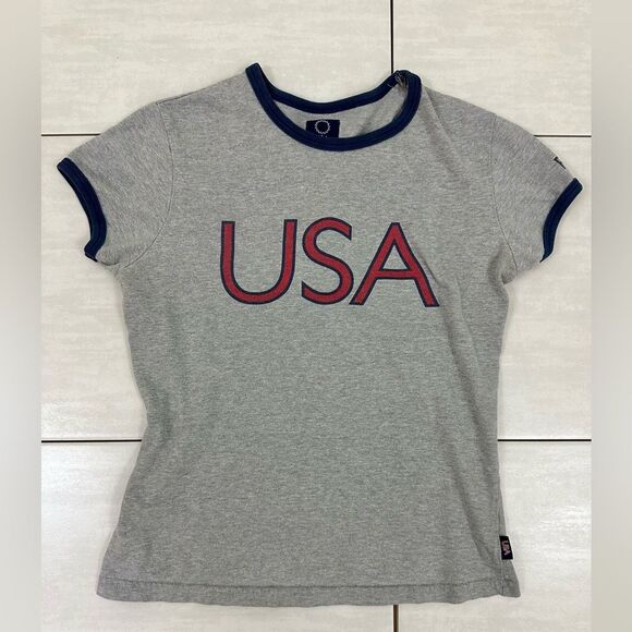 Y2K 2004 Grey USA Olympics Short Sleeve Baby Tee - Picture 1 of 6
